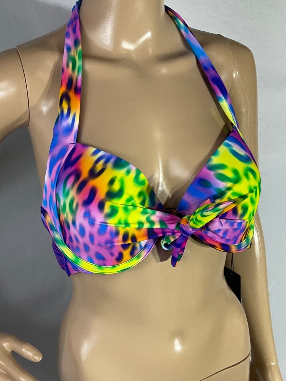 NWT Relleciga Sz L Leopard Bikini Top RU3240-198 Multicolor Womens Bathing Suit